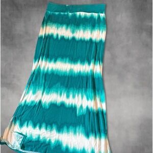 a.n.a A New Approach Teal White Tie Dye Maxi Skirt Petite Boho Side Slit Jersey